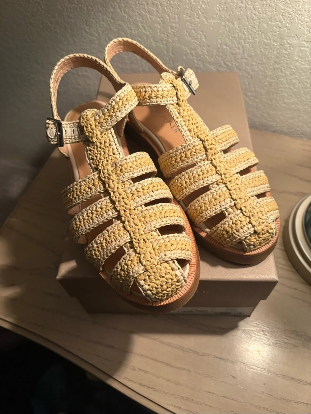 Donald J. Pliner Yellow Raffia Braided Leather Sandals